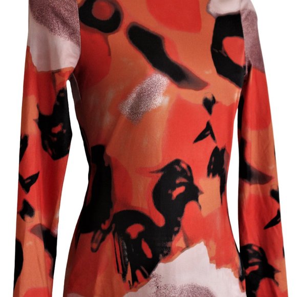 SHEIN SXY Long Bodycon Stretch Dress XS Abstract Halloween Orange Graphic Print - Picture 5 of 9